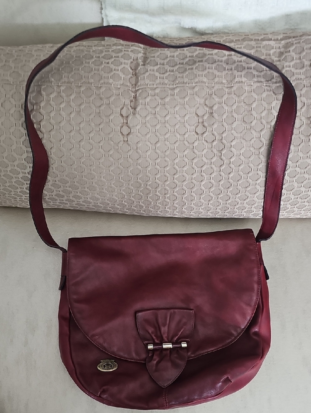 Etienne Aigner Burgundy Leather Shoulder Bag with Turn-Lock Accent